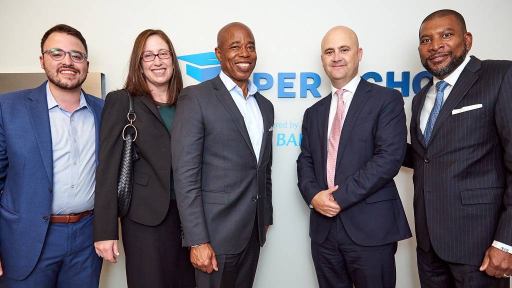 Left to right: Abe Mendez, Managing Director, Per Scholas New York; Deborah Goldfarb, Global Head of Citizenship, Barclays; Eric Adams, Brooklyn Borough President; Richard Haworth, Americas CEO, Barclays; Ray Dempsey, Group Chief Diversity Officer, Barclays