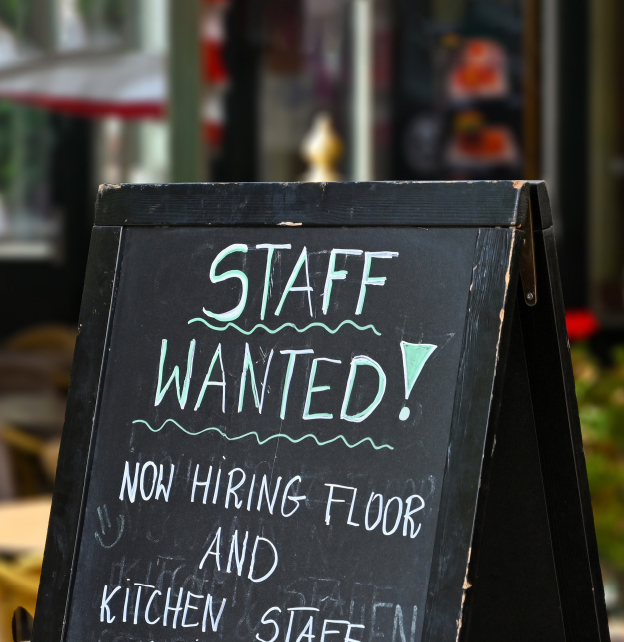 A staff wanted sign of a restaurant that is shortstaffed