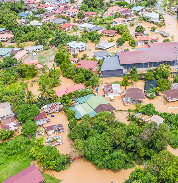 Aerial view of flooding In Penampang Town (Malaysia)